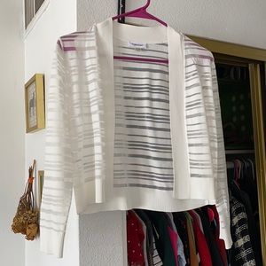 Calvin Klein White Striped Cardigan. Size medium